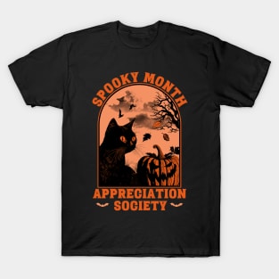 Spooky Month Appreciation Society – Halloween Black Cat T-Shirt